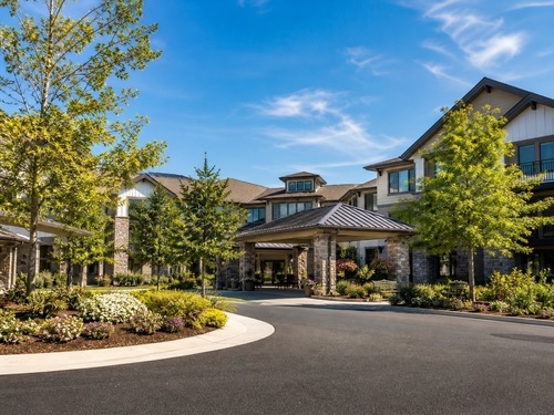 Exterior view of a senior living community building