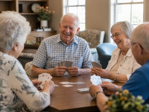 Adult daughter speaking with an older parent about senior living options at a table